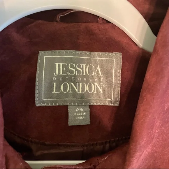 Jessica London Burgundy Genuine Leather Suede Jacket - Picture 6 of 7